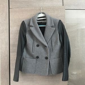 Maje Wool Jacket with Leather Sleeves